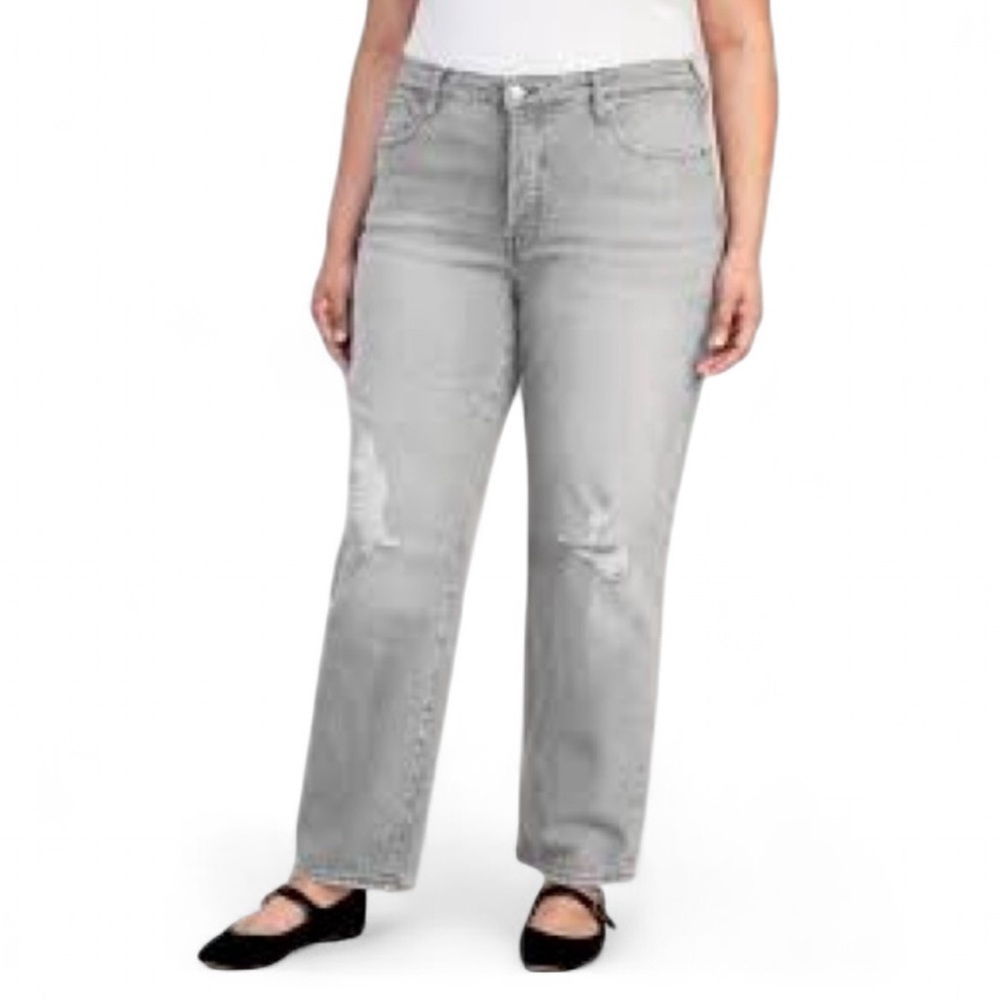 Old Navy Jeans Sz 18P High-Waisted OG Loose Button-Fly Classic Gray Distressed